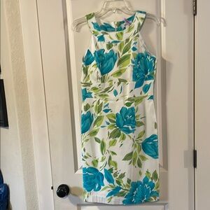 Floral Sleeveless Dress - White and Blue Size M